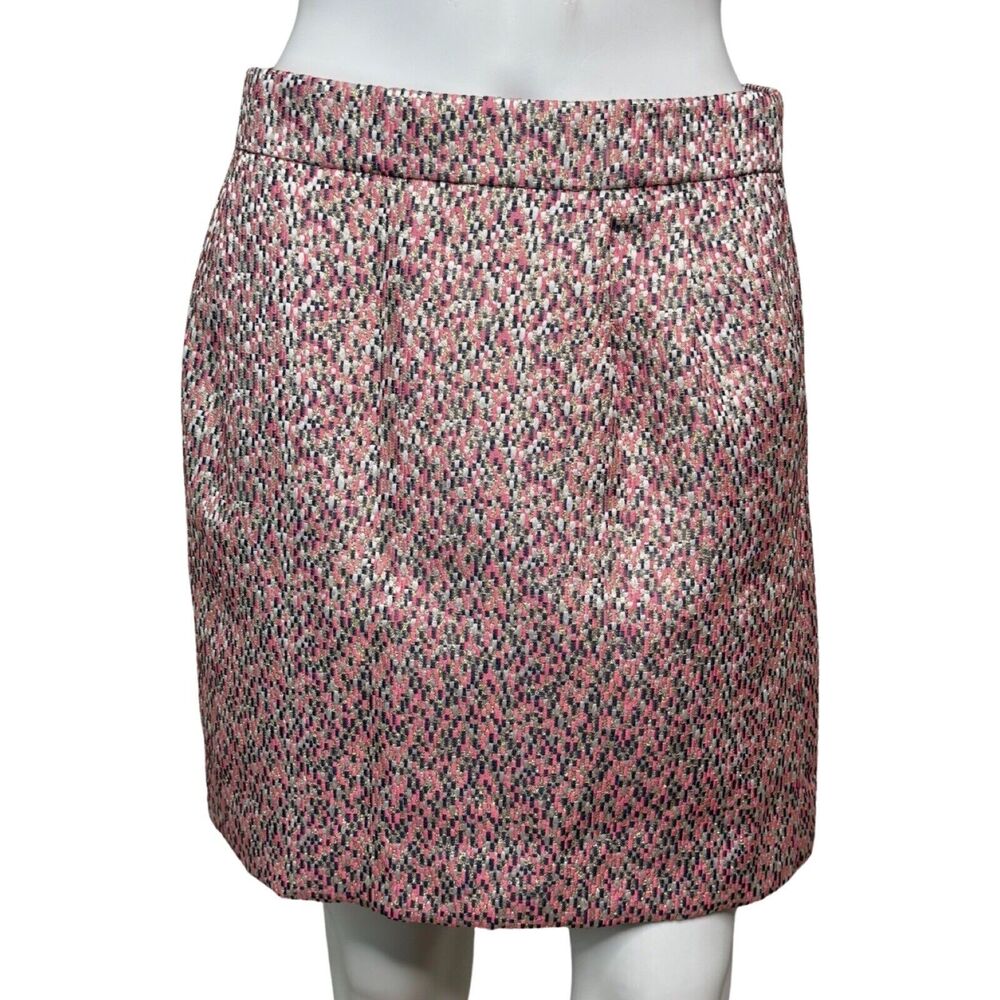 J Crew Skirt Womens 2 Cream Pink Geometric Pencil Straight Career Classic Preppy